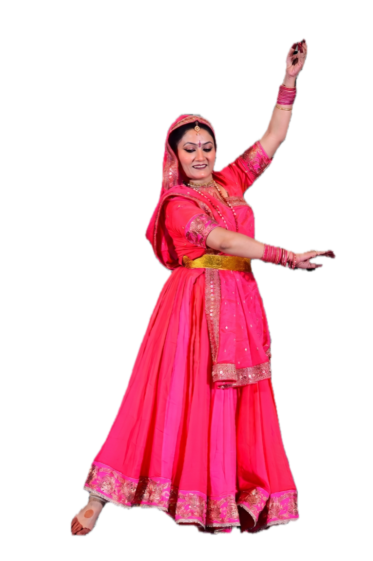 Kathak dancer in a pink costume
